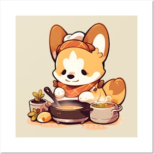 Cute Corgi Cooking Posters and Art